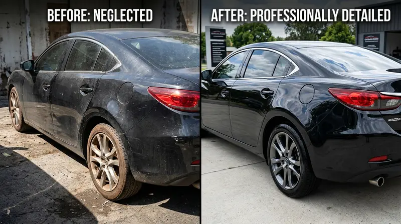 Before and after exterior paint correction detailing in Oregon